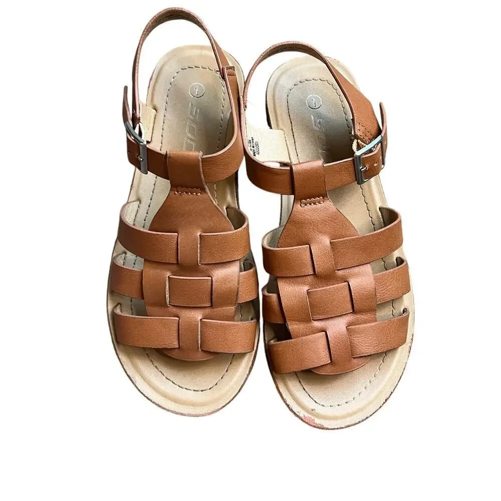 Girls Sandals, Size 1, Soda Brand, Brown, Buckle, Weave, Open Toe, Summer
